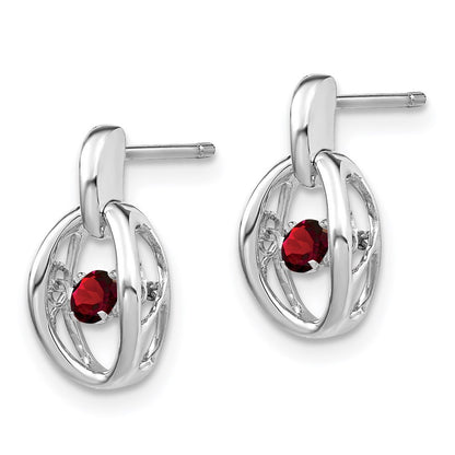 Sterling Silver Rhodium Garnet Birthstone Vibrant Dangle Earrings
