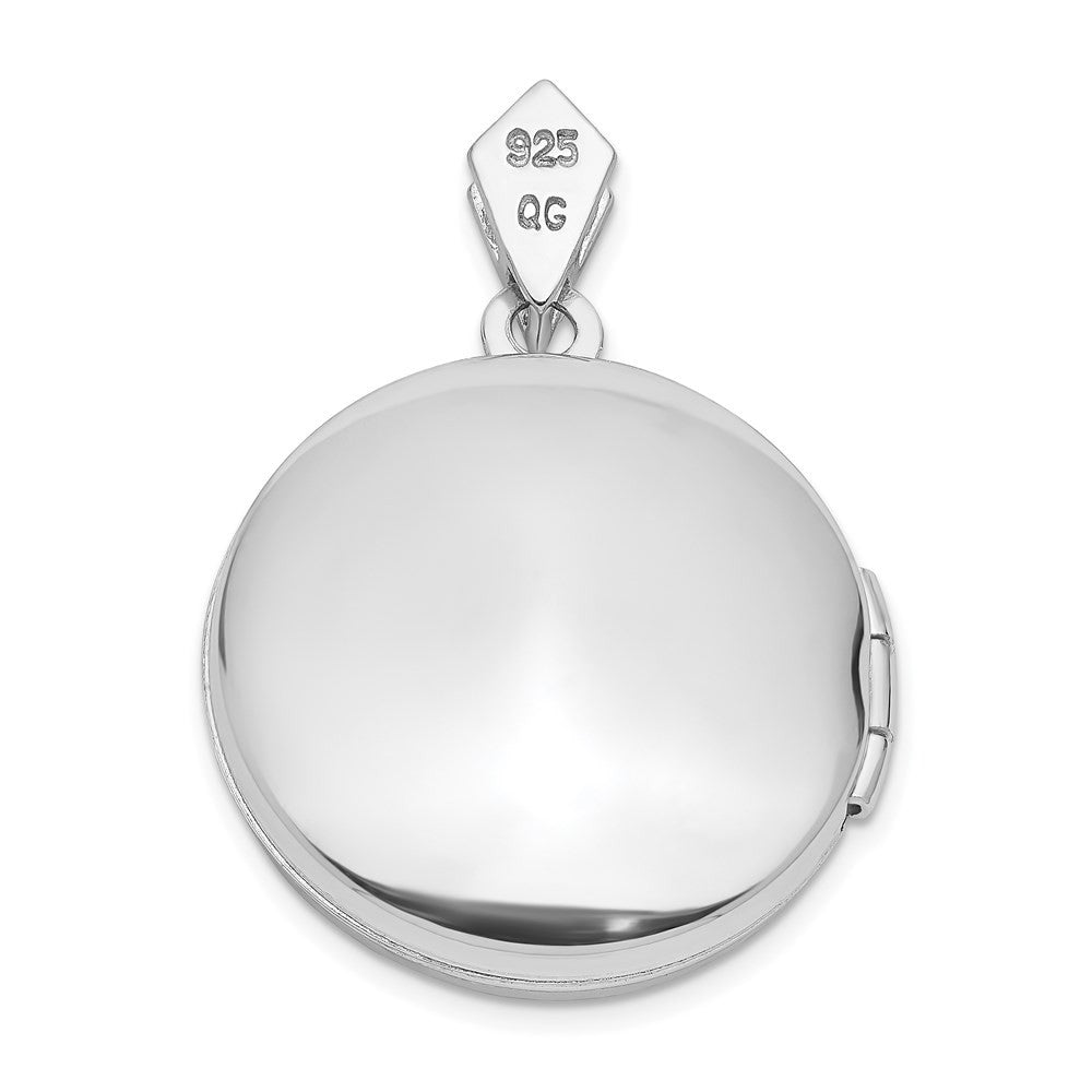 Sterling Silver Rhodium-plated 20mm Round Diamond Vintage Locket Pendant