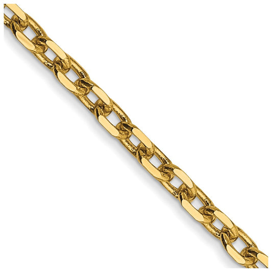 14k Yellow Gold 2.2mm Diamond-cut Round Open Link Cable Chain Necklace 16"