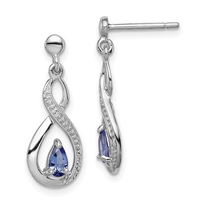 Sterling Silver Rhodium-plated Tanzanite & Diamond Dangle Earrings