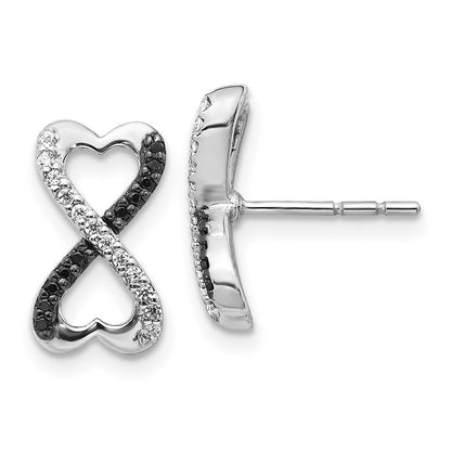 14k White Gold Black and White Diamond Infinity Heart Dangle Earrings
