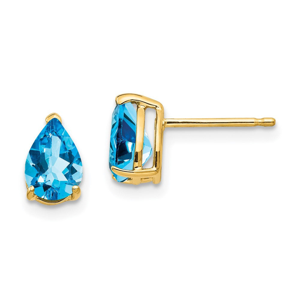 14k Yellow Gold 7x5mm Pear Blue Topaz Stud Earrings