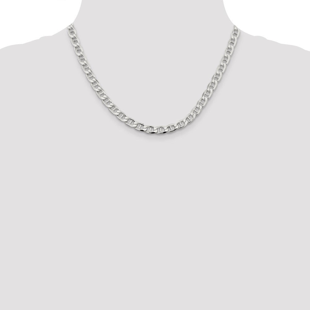 Sterling Silver 6.5mm Diamond-Cut Flat Anchor Curb Chain Necklace 18"