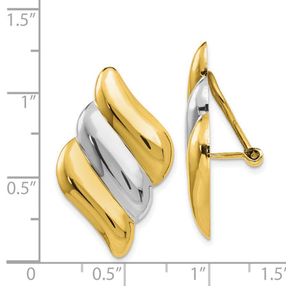14k Yellow Gold & Rhodium Non-pierced Omega Back Stud Earrings