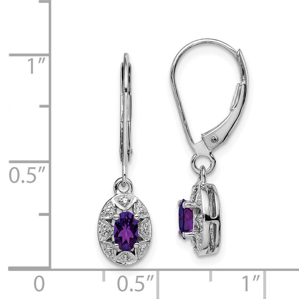 Sterling Silver Rhodium-plated Diam. & Amethyst Dangle Earrings