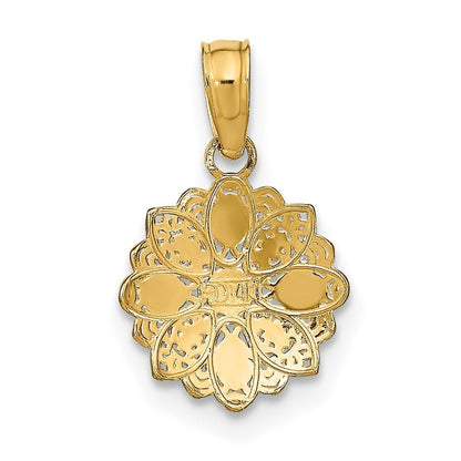 14k Yellow Gold Rhodium and Diamond-Cut Mini Filigree Flower Charm Pendant