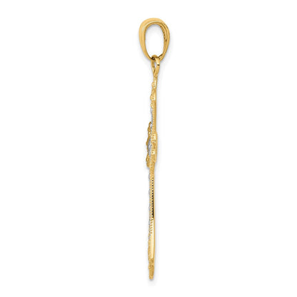 14k Yellow Gold Rhodium Textured Cross Pendant