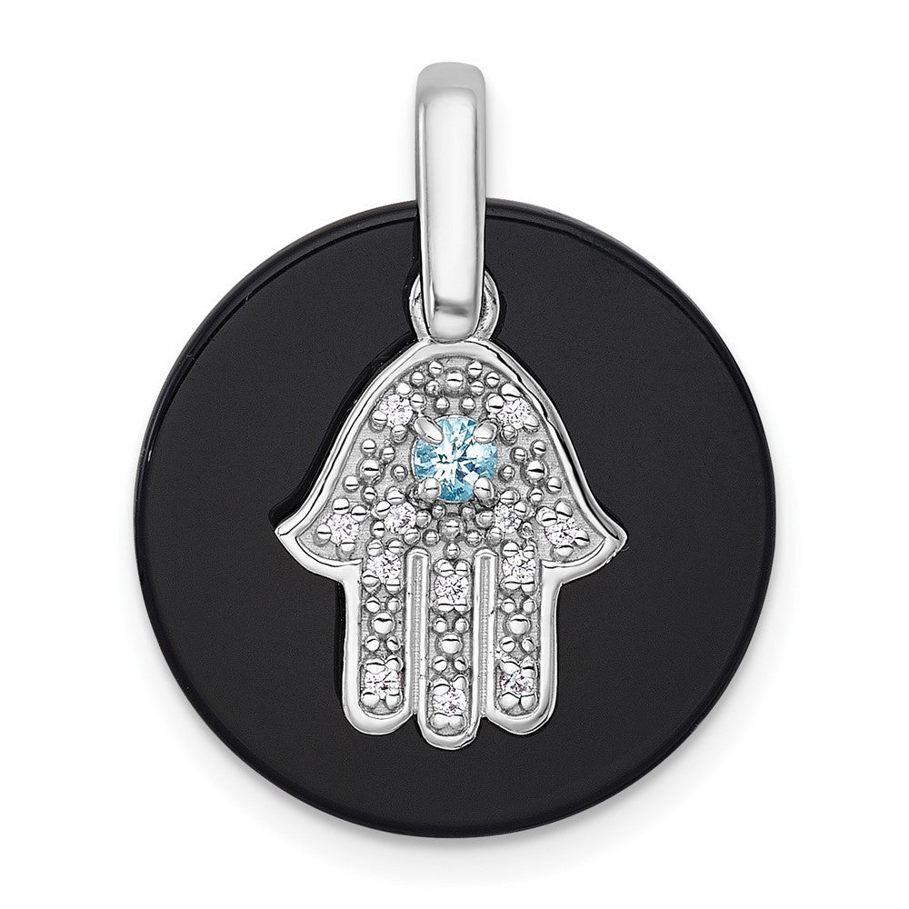 Sterling Silver Rhodium-plated Polished Gemstone Hamsa Dangle Pendant
