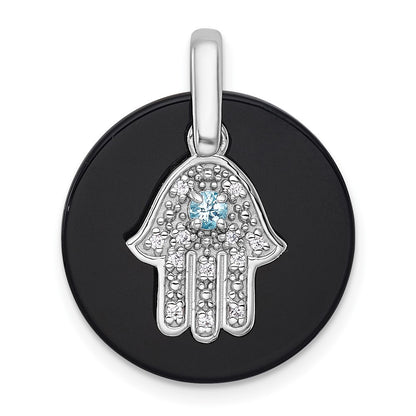 Sterling Silver Rhodium-plated Polished Gemstone Hamsa Dangle Pendant
