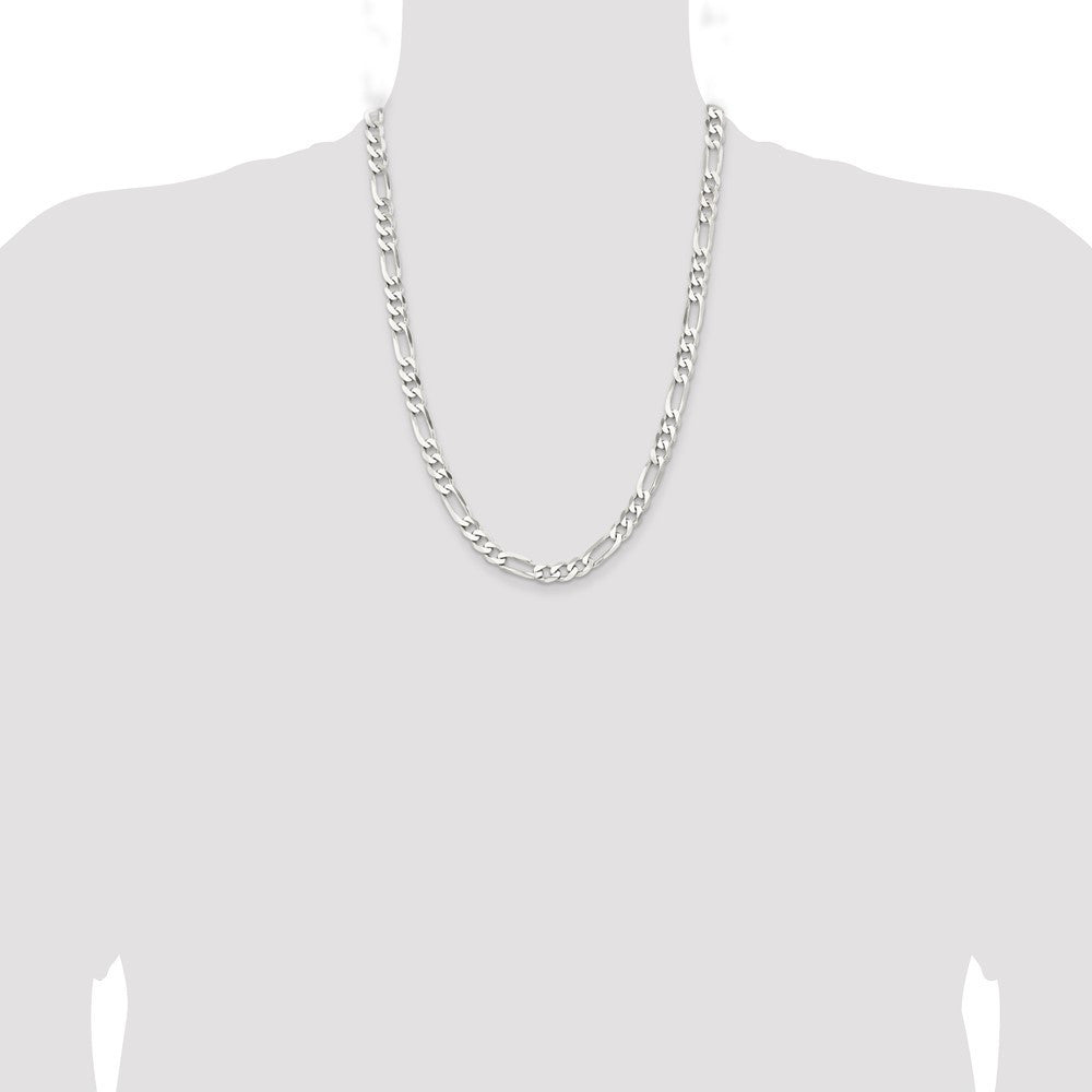 Sterling Silver Rhodium-plated 7.5mm Figaro Chain Necklace 24"