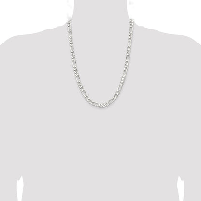 Sterling Silver Rhodium-plated 7.5mm Figaro Chain Necklace 24"