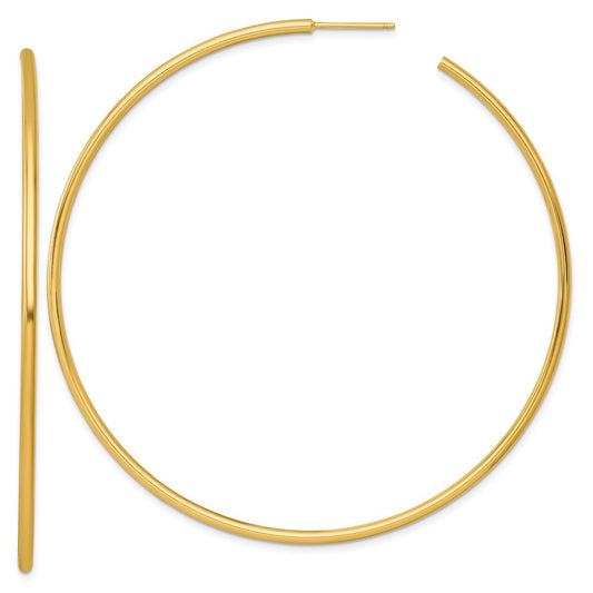 14k Yellow Gold Polished 2.0 x 75mm Tube C-Hoop Earrings