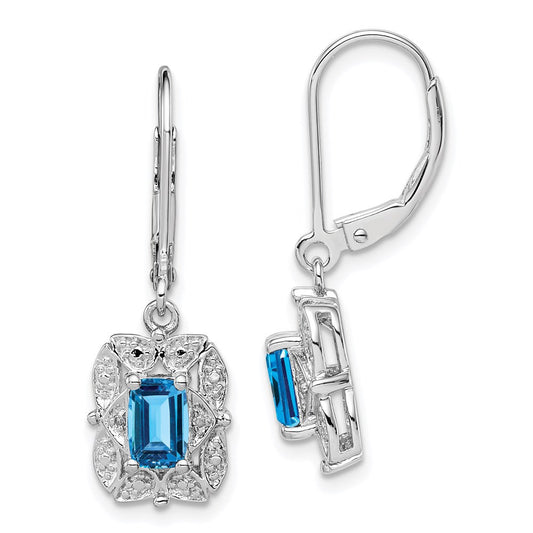 Sterling Silver Rhodium-plated Diamond and Blue Topaz Dangle Earrings