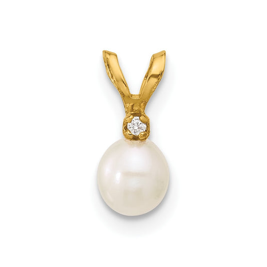 14k Yellow Gold 5mm Round Freshwater Cultured Pearl & Cubic Zirconia Pendant
