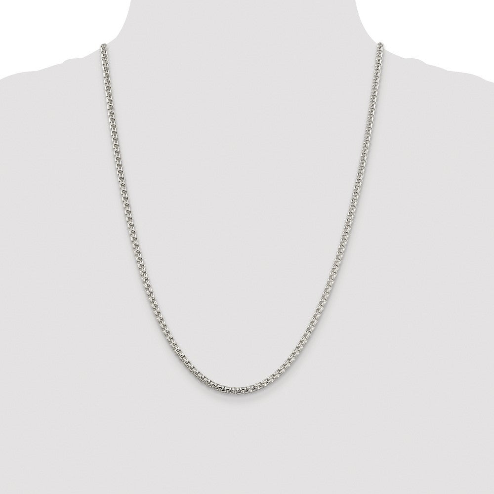 Sterling Silver Rhodium-plated 3.6mm Round Box Chain Necklace 24"
