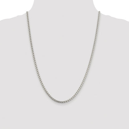 Sterling Silver Rhodium-plated 3.6mm Round Box Chain Necklace 24"