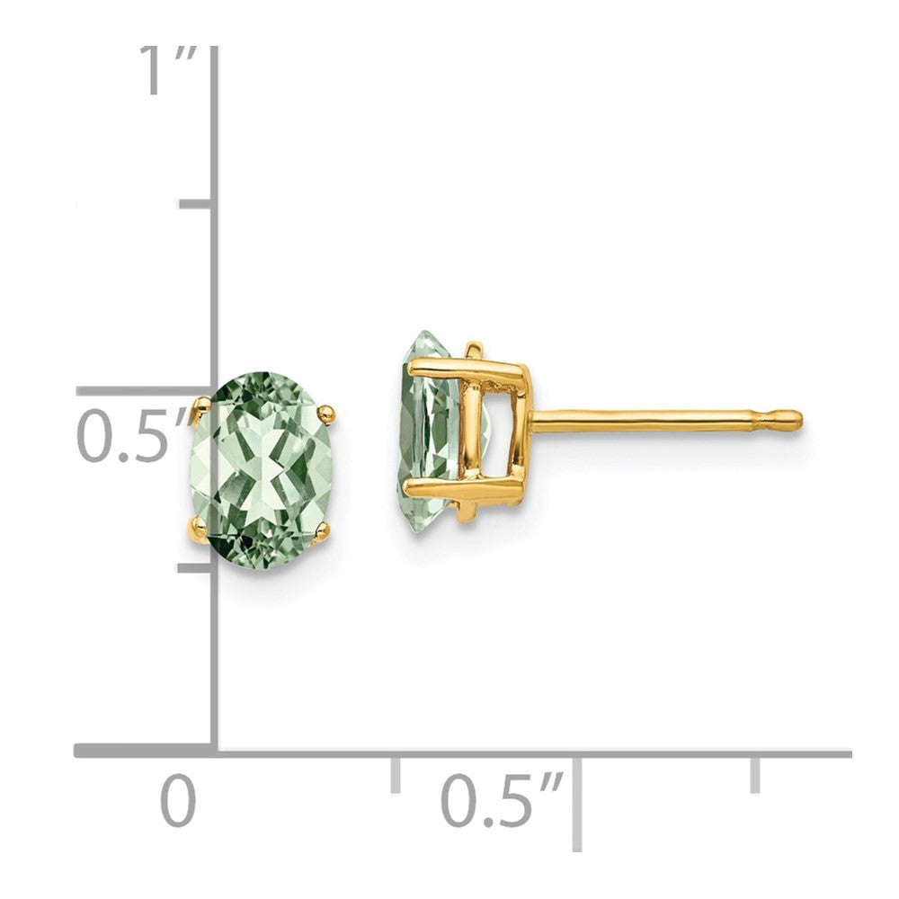 14k Yellow Gold 7x5 Oval Green Quartz Stud Earrings