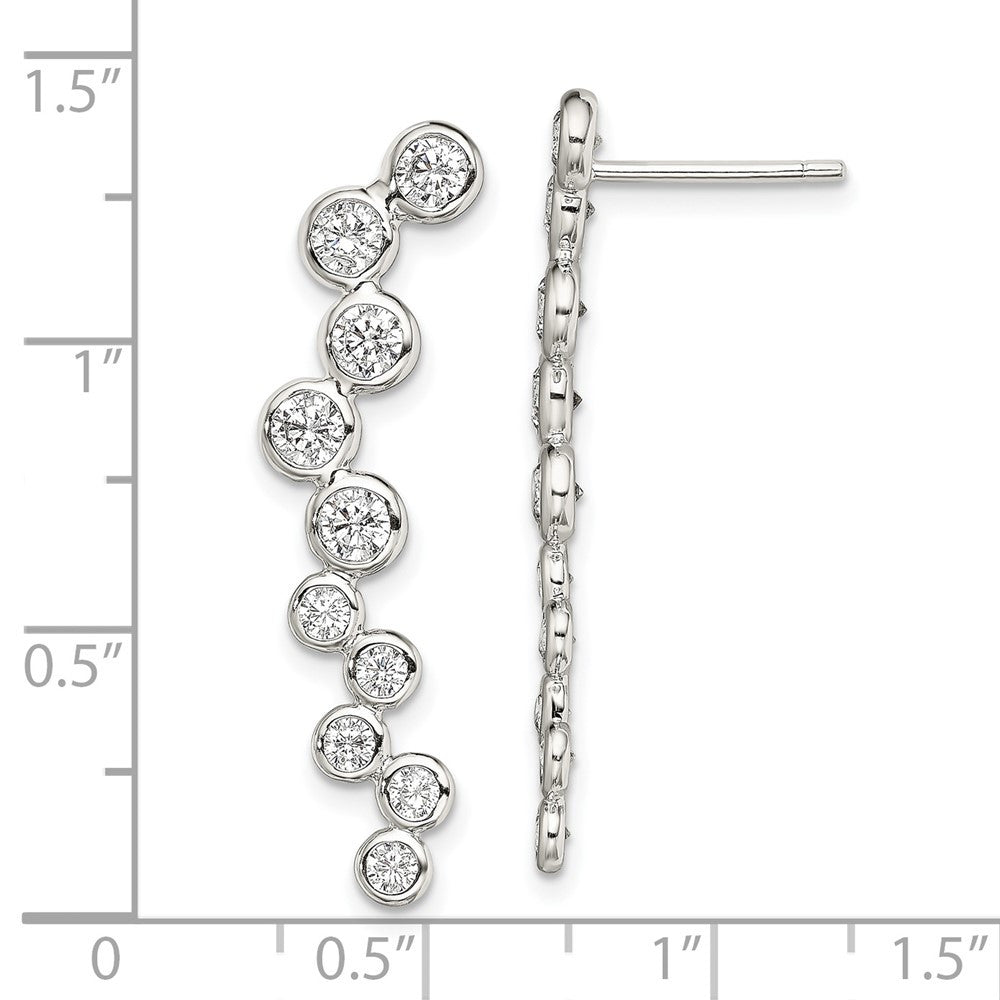 Sterling Silver Rhod-plated Polished Bezel CZ Ear Climber Dangle Earrings