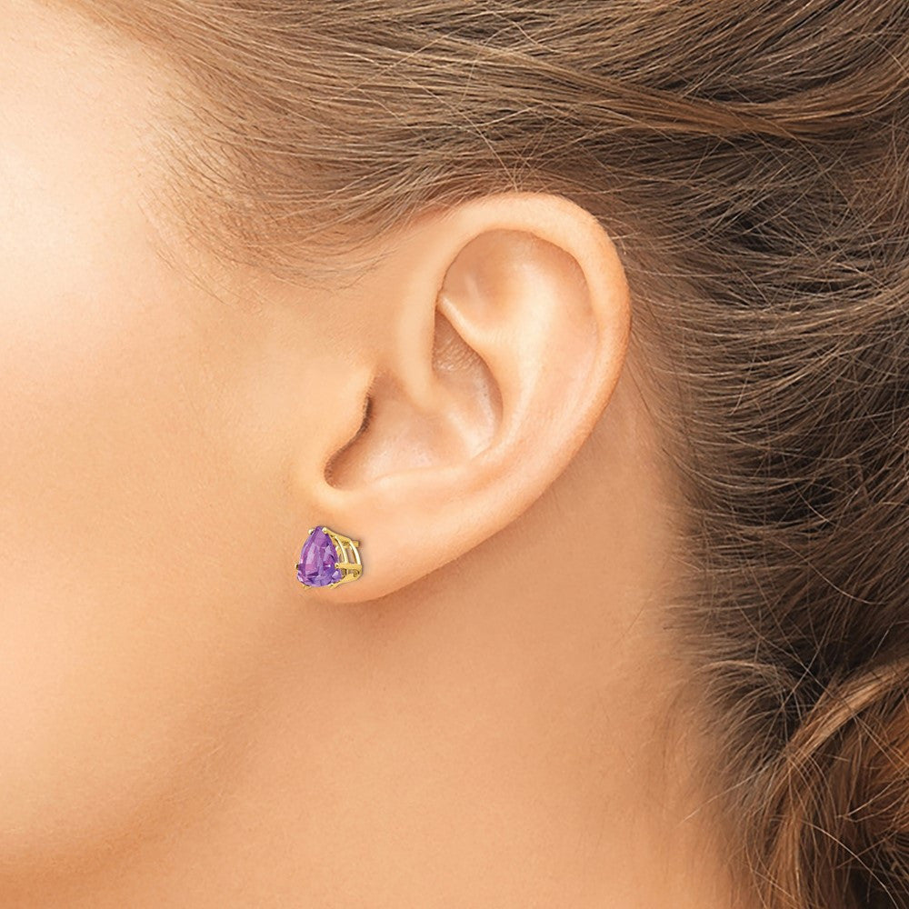 14k Yellow Gold 8mm Trillion Amethyst Stud Earrings