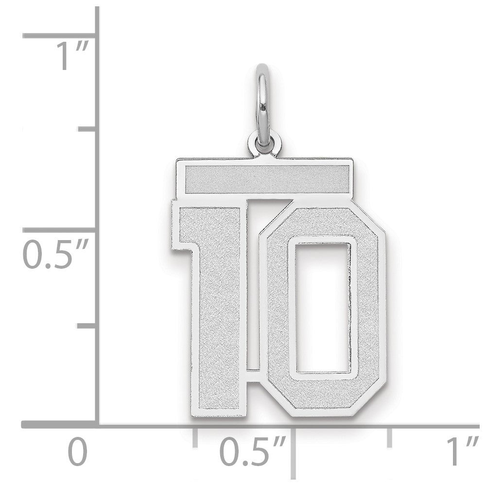 14k White Gold Medium Satin Number 10 Charm Pendant