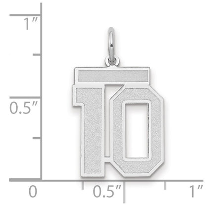 14k White Gold Medium Satin Number 10 Charm Pendant
