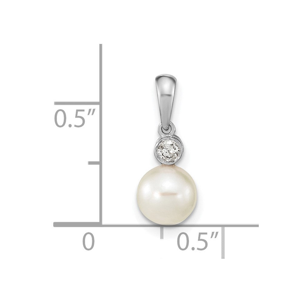 14k White Gold 7mm Round White Akoya Saltwater Cultured Pearl & Diamond Pendant