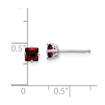 14k White Gold 4mm Princess Cut Garnet Stud Earrings