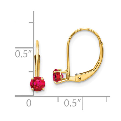 14k Yellow Gold 4mm Round July/Ruby Leverback Dangle Earrings