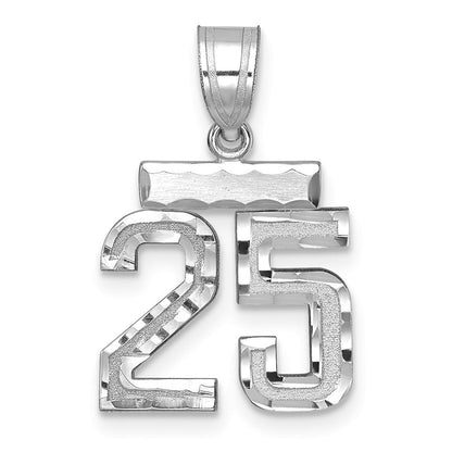 14k White Gold Small Brushed Diamond-cut Number 25 Charm Pendant