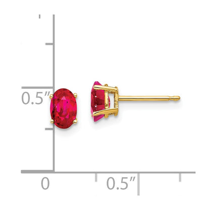 14k Yellow Gold 6mm x 4mm Ruby Oval Stud Earrings
