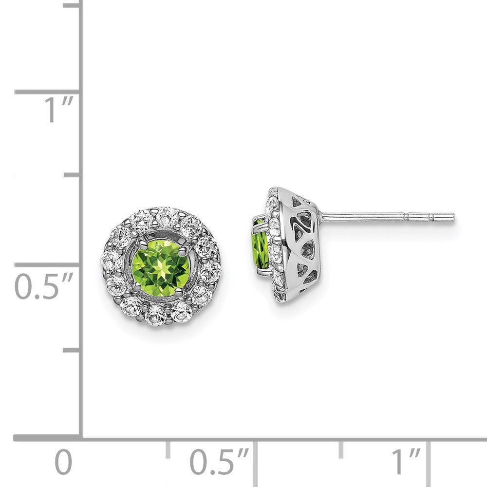 Sterling Silver Rhodium Plated White Topaz and Peridot Stud Earrings