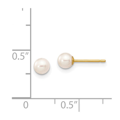 14k Yellow Gold 4-5mm White Round Freshwater Cultured Pearl Stud Earrings