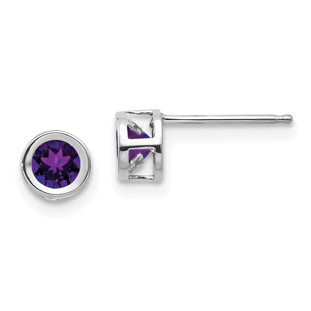 14k White Gold 4mm Bezel February/Amethyst Stud Earrings