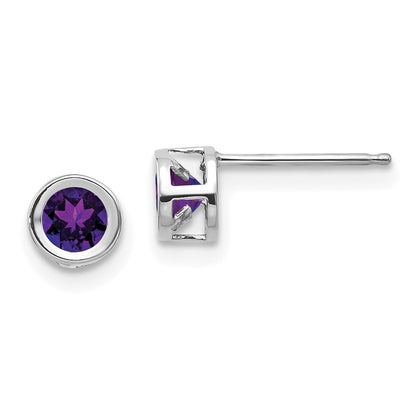 14k White Gold 4mm Bezel February/Amethyst Stud Earrings
