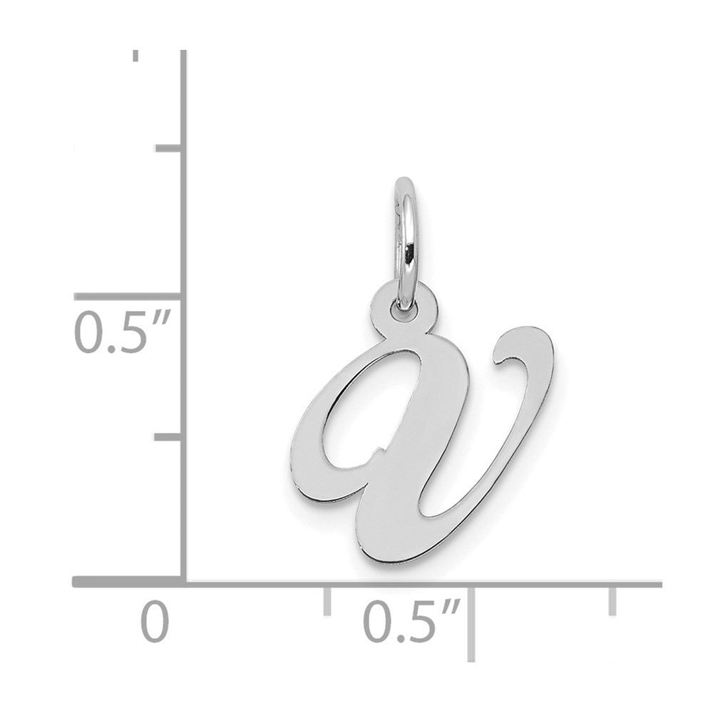 14k White Gold Small Fancy Script Letter V Initial Charm Pendant