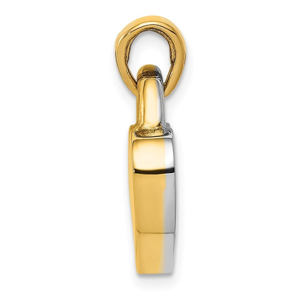 14k Yellow Gold & Rhodium Hollow Polished 3D Reversible Heart Charm Pendant