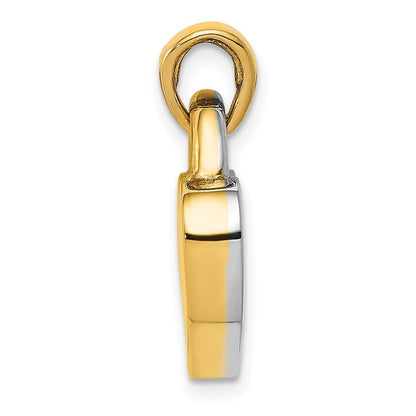 14k Yellow Gold & Rhodium Hollow Polished 3D Reversible Heart Charm Pendant