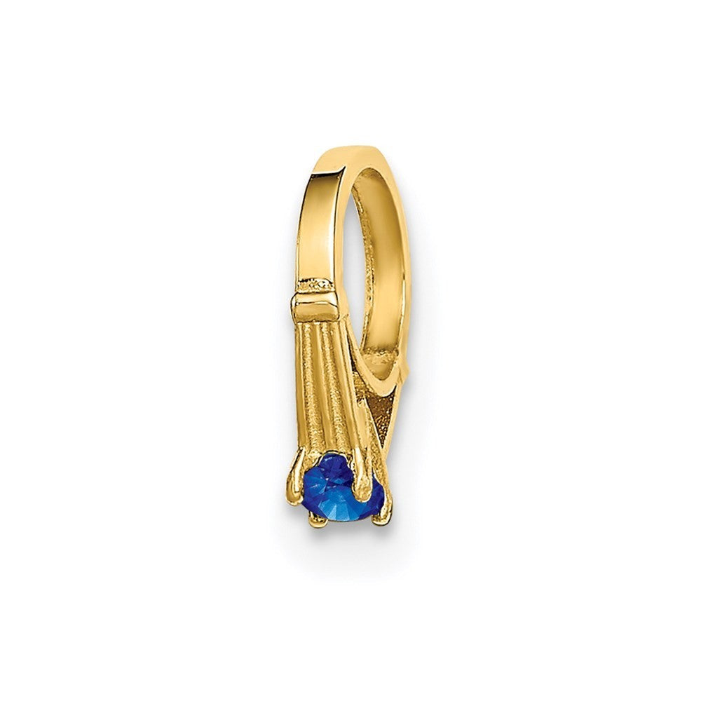 14k Yellow Gold 3D Ring with Dark Blue Glass Stone Charm Pendant