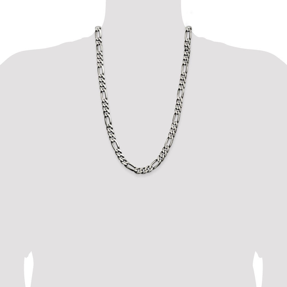 Sterling Silver Antiqued 9mm Figaro Chain Necklace 26"