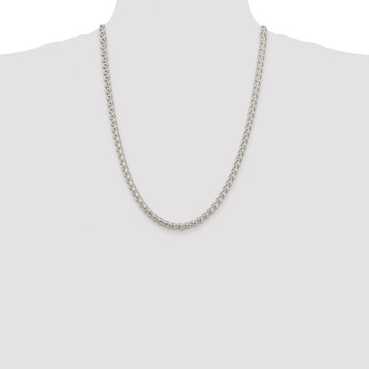Sterling Silver Rhodium-plated 5mm Round Spiga Chain Necklace 24"