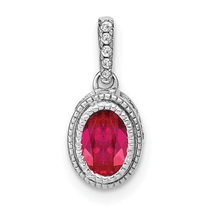 14k White Gold Oval Ruby and Diamond Pendant