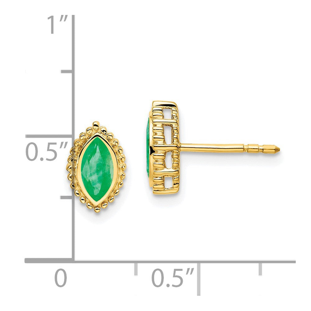 14k Yellow Gold Marquise Emerald Stud Earrings