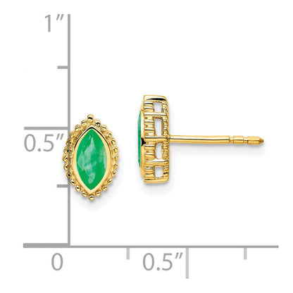 14k Yellow Gold Marquise Emerald Stud Earrings