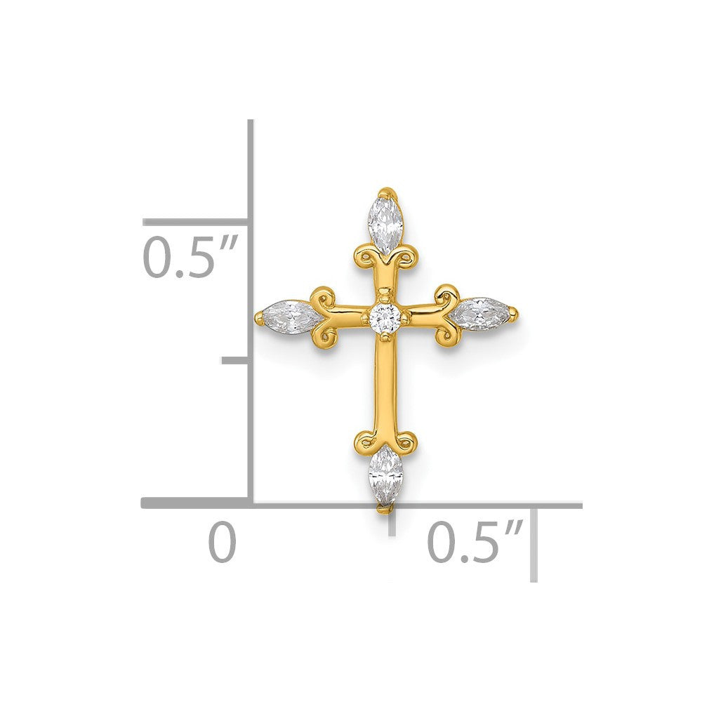 14k Yellow Gold Polished Fancy CZ Cross Chain Slide