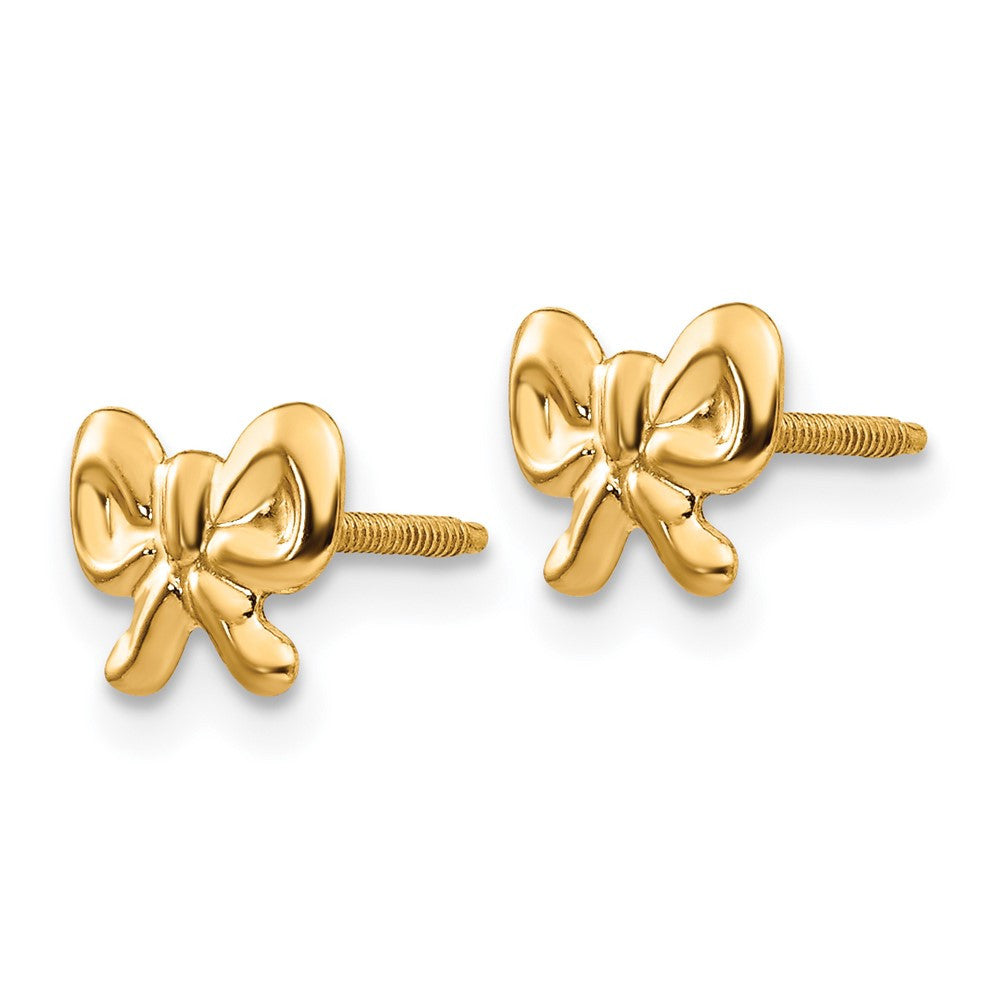 14k Yellow Gold Bows Screwback Stud Earrings