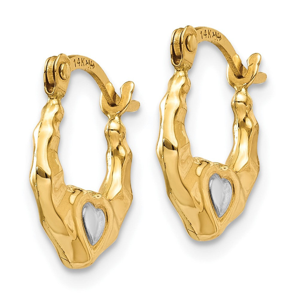 14k Yellow Gold & Rhodium Heart Hollow Hoop Earrings