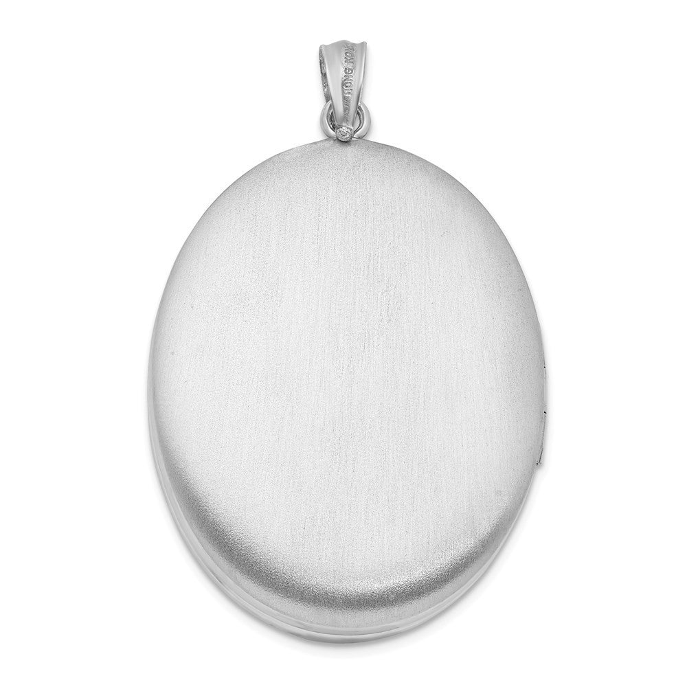 Sterling Silver Rhodium-plated Diamond w/ Swirl Border 34mm Oval Locket Pendant