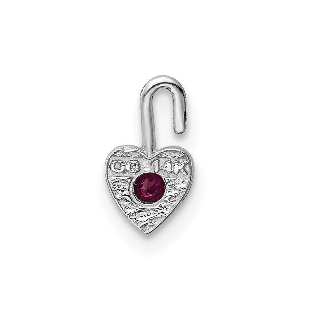 14k White Gold July Synthetic Birthstone Heart Charm Pendant