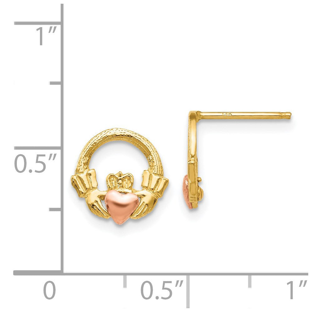 14k Two-tone Claddagh Stud Earrings