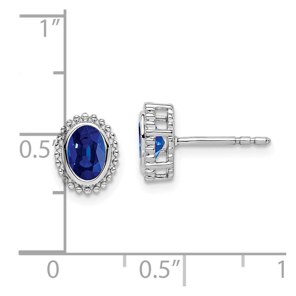 14k White Gold Oval Sapphire Button Stud Earrings
